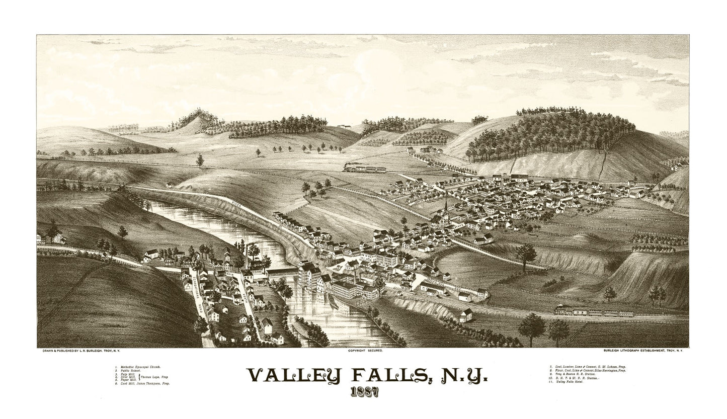 Vintage Map of Valley Falls, New York, 1887