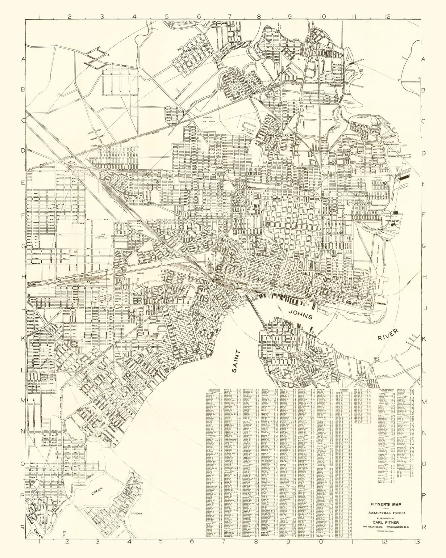 Vintage Map of Jacksonville, Duval County, Florida, 1929