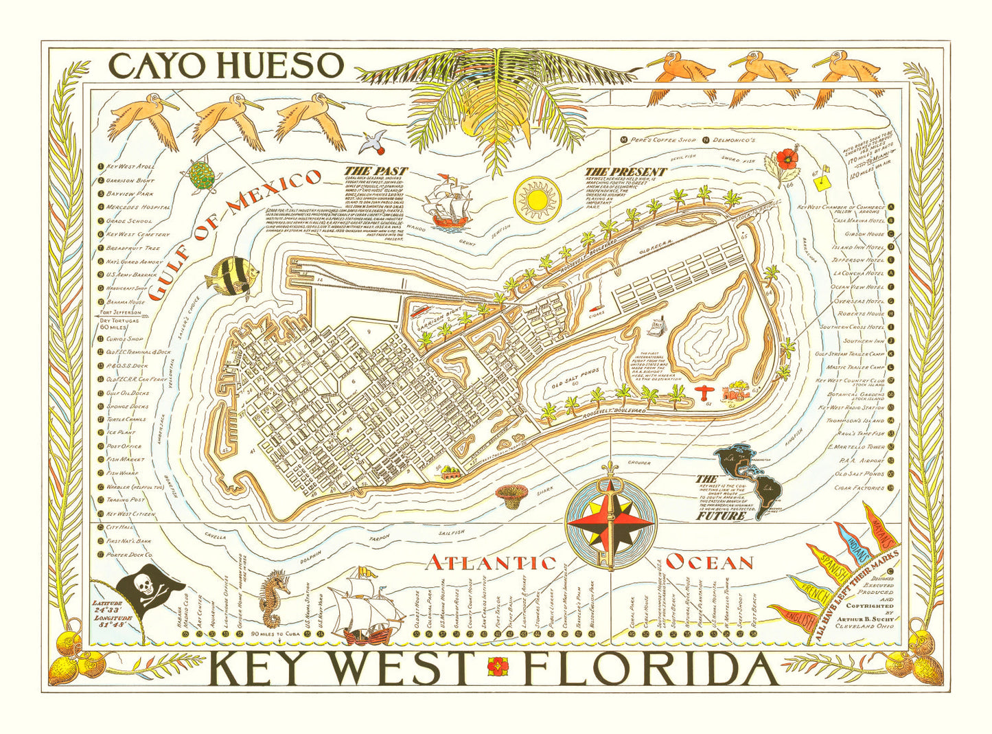 Vintage Map of Key West, Florida, 1940