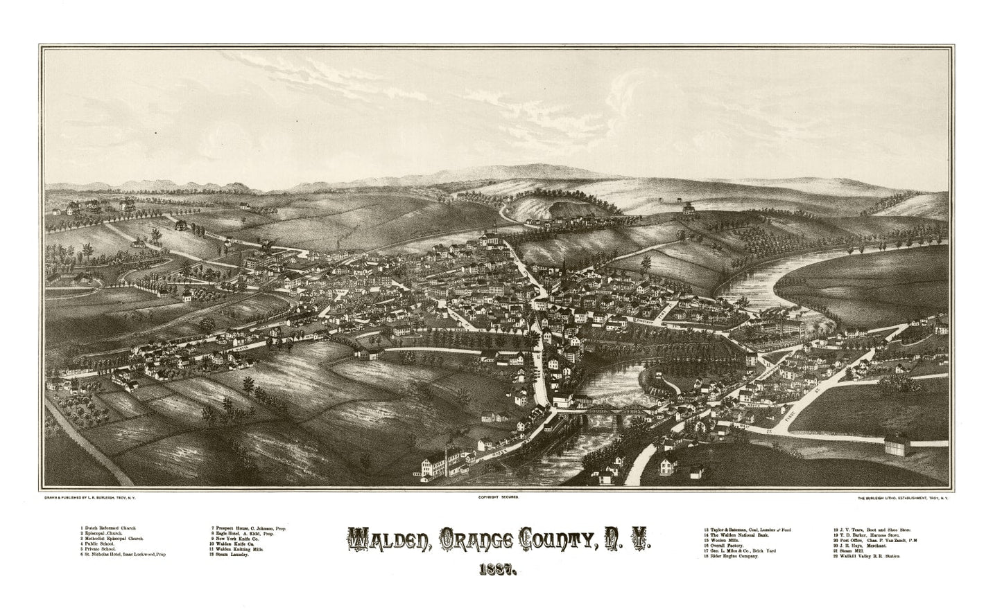 Vintage Map of Walden, New York, 1887