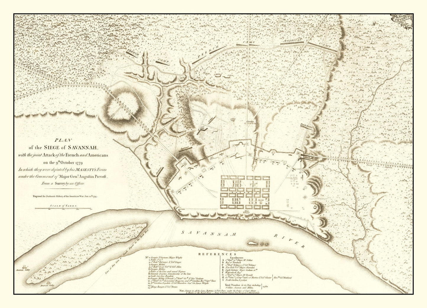 Vintage Map of the Siege of Savannah, Georgia, 1794