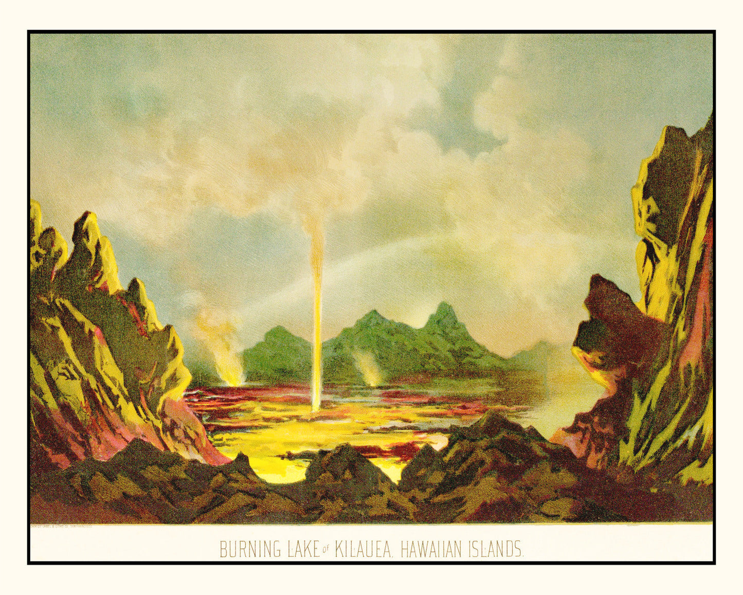 Vintage Map of the Burning Lake of Kilauea, 1884