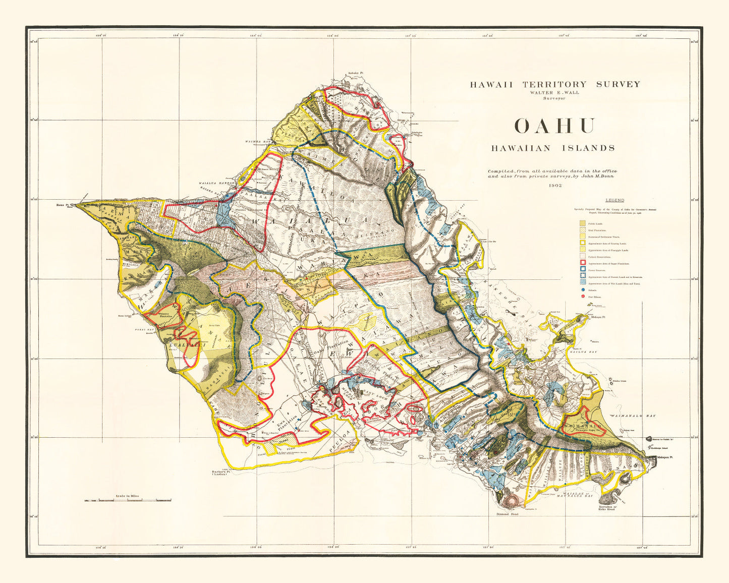 Vintage Map of Oahu, Hawaii, 1902
