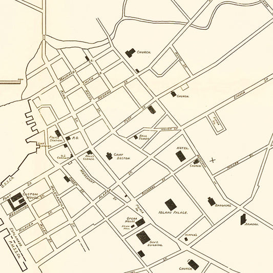 Vintage Map of Honolulu, Hawaii, 1893 (Classic Print)
