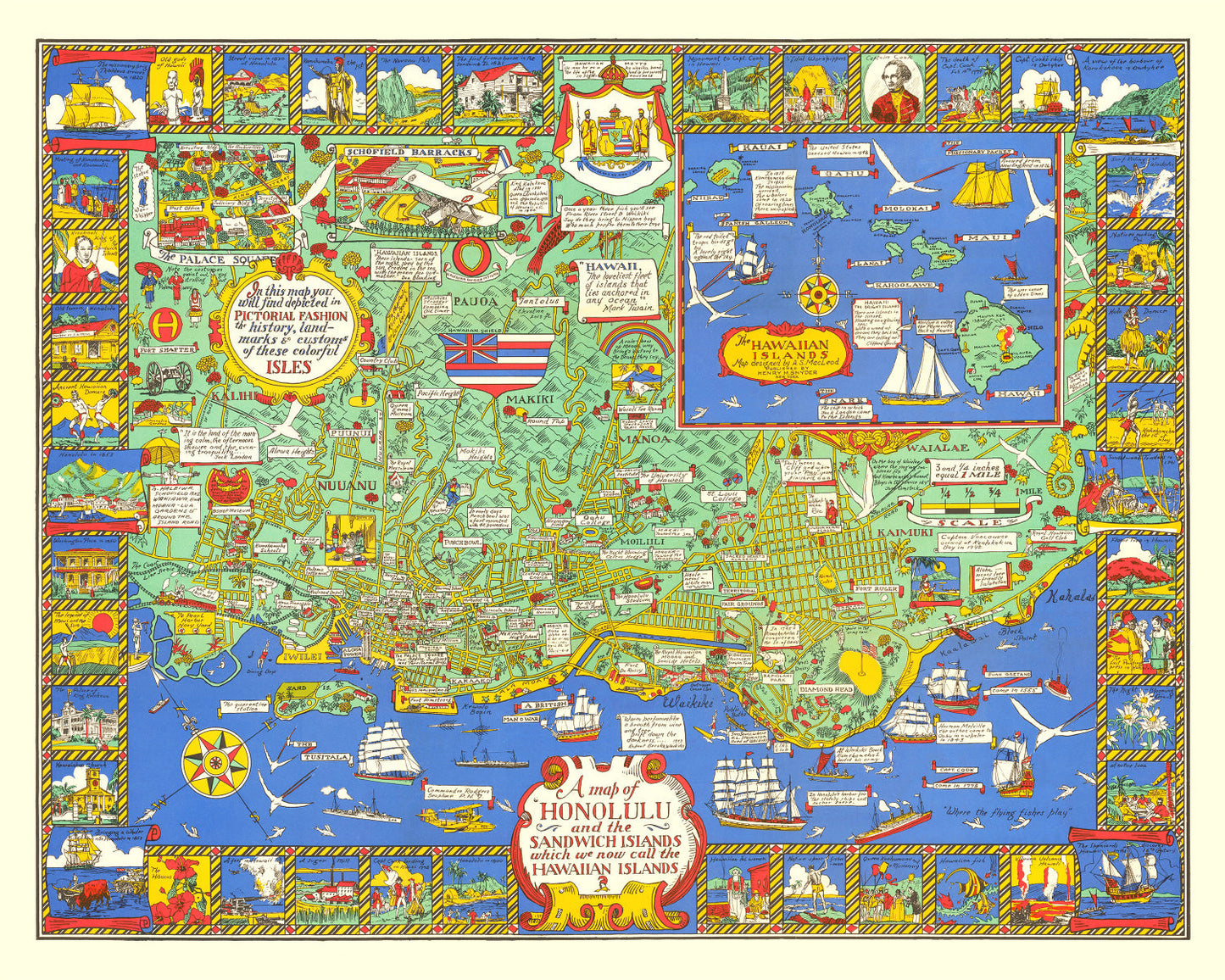 Vintage Map of Honolulu, Hawaii, 1927
