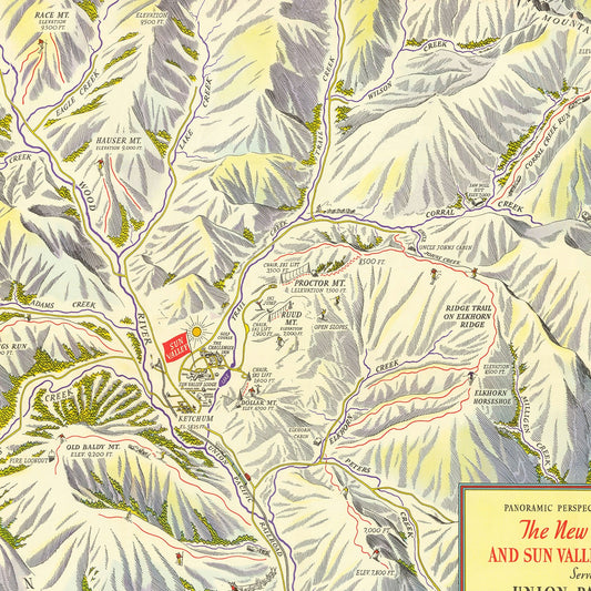 Vintage Map of Sun Valley Ski Trail, Idaho, 1937