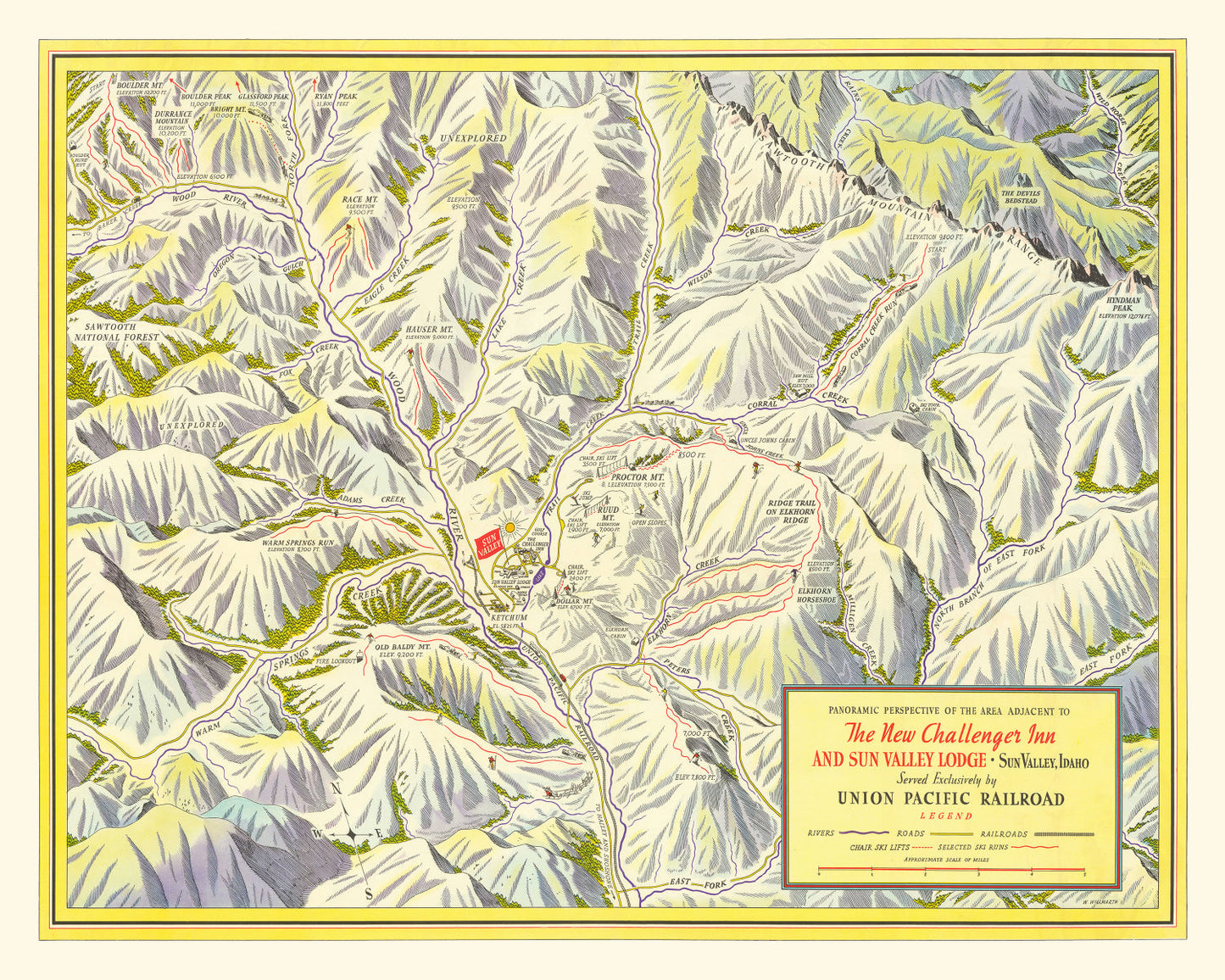 Vintage Map of Sun Valley Ski Trail, Idaho, 1937
