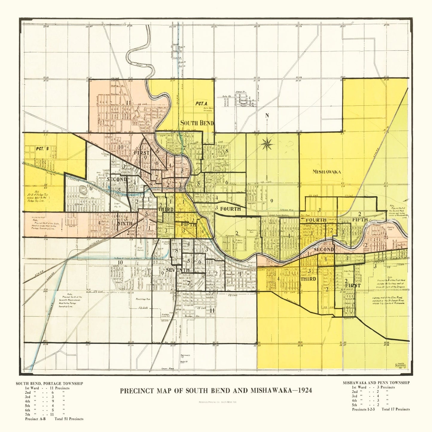 Vintage Map of South Bend, Indiana, 1924