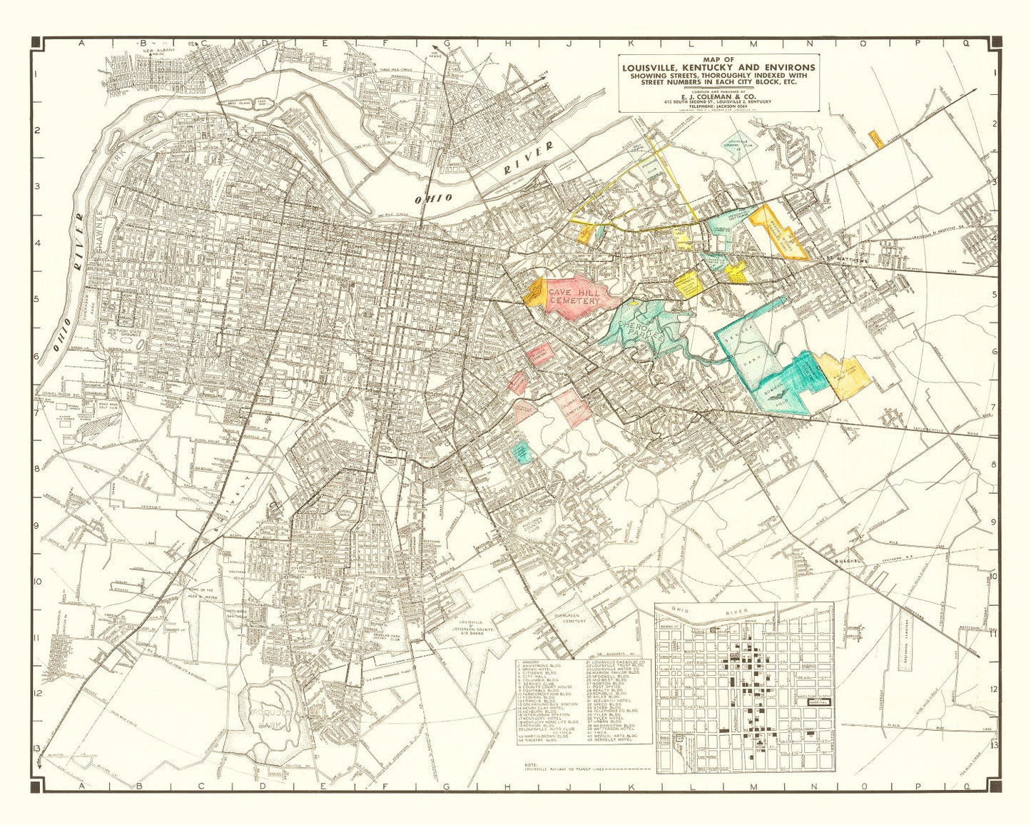 Vintage Map of Louisville, Kentucky, 1943
