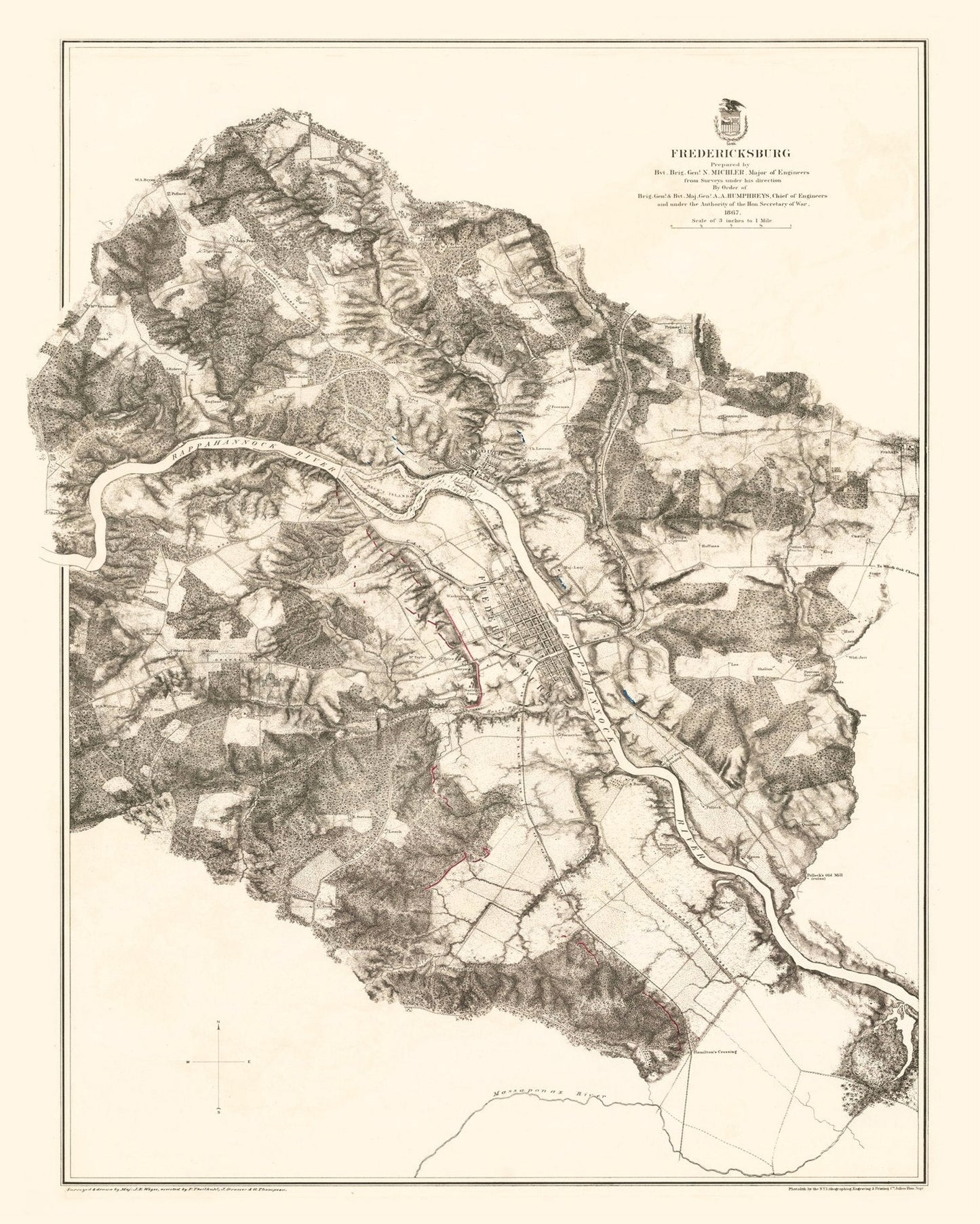 Vintage Map of Fredericksburg, Virginia, 1867