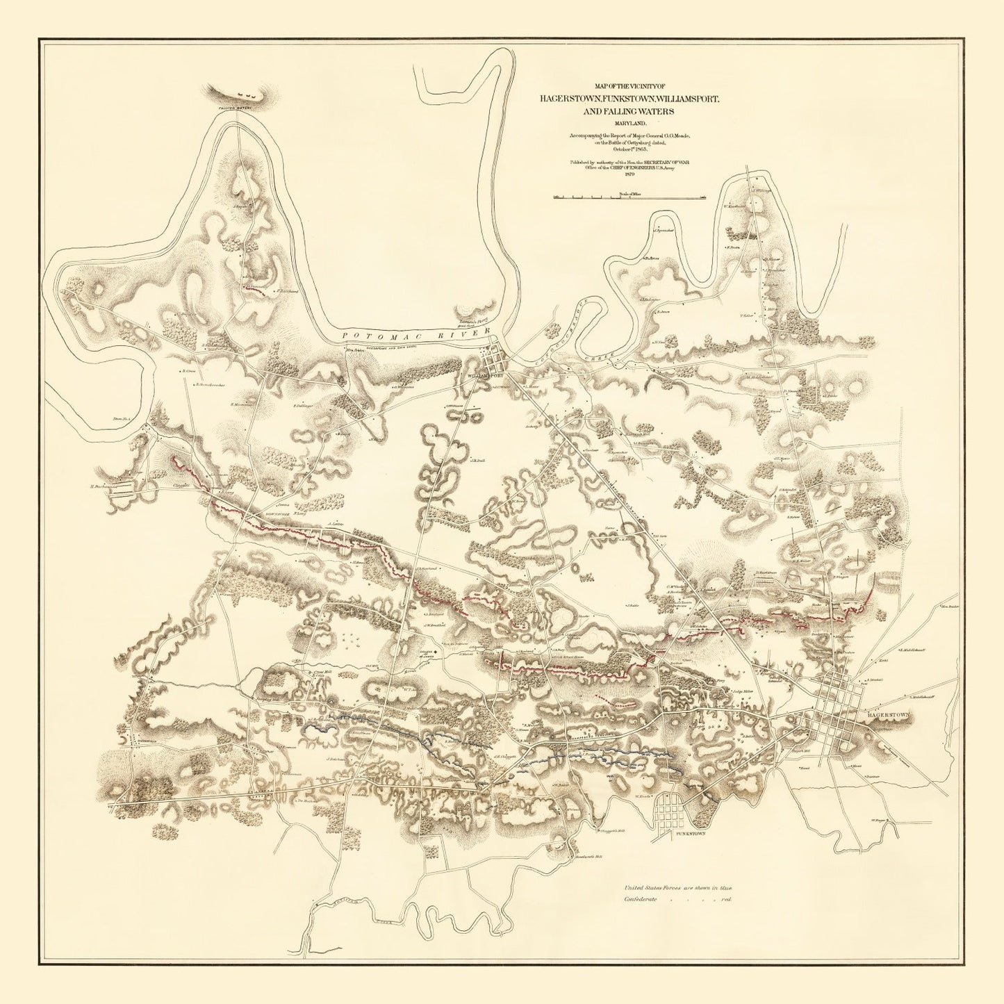 Vintage Map of Hagerstown & Funkstown, Maryland, 1879