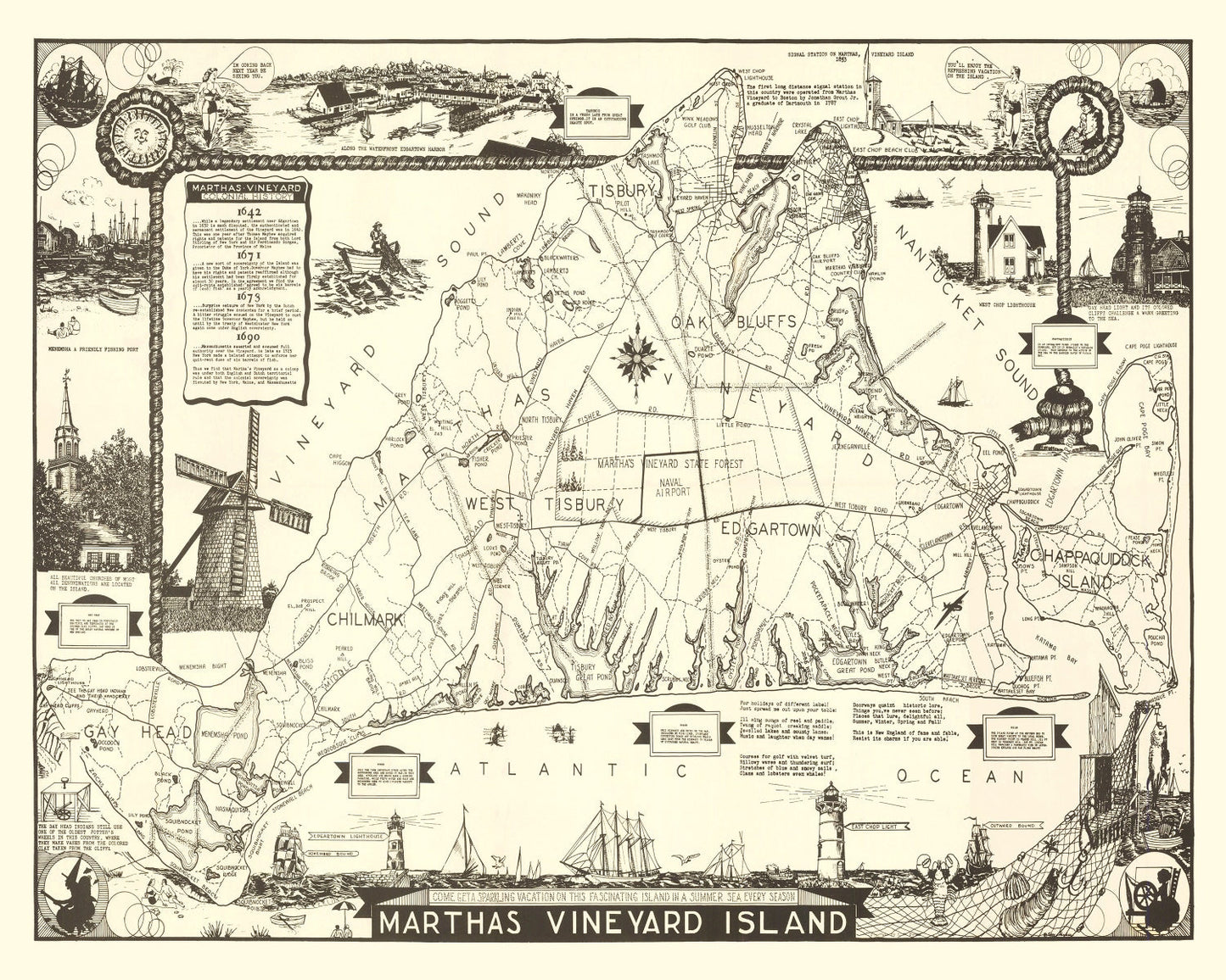 Vintage Map of Martha's Vineyard, 1935