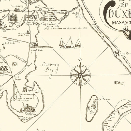 Vintage Map of Duxbury, Massachusetts, 1937