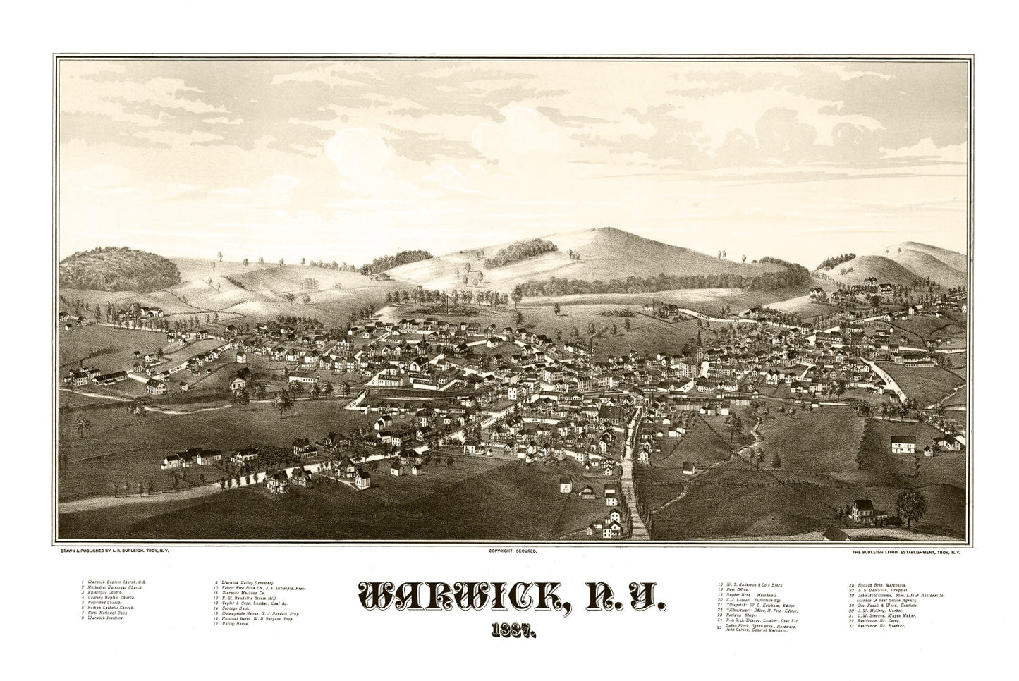 Vintage Map of Warwick, New York, 1887