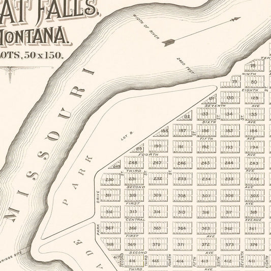 Vintage Map of Great Falls, Montana, 1883
