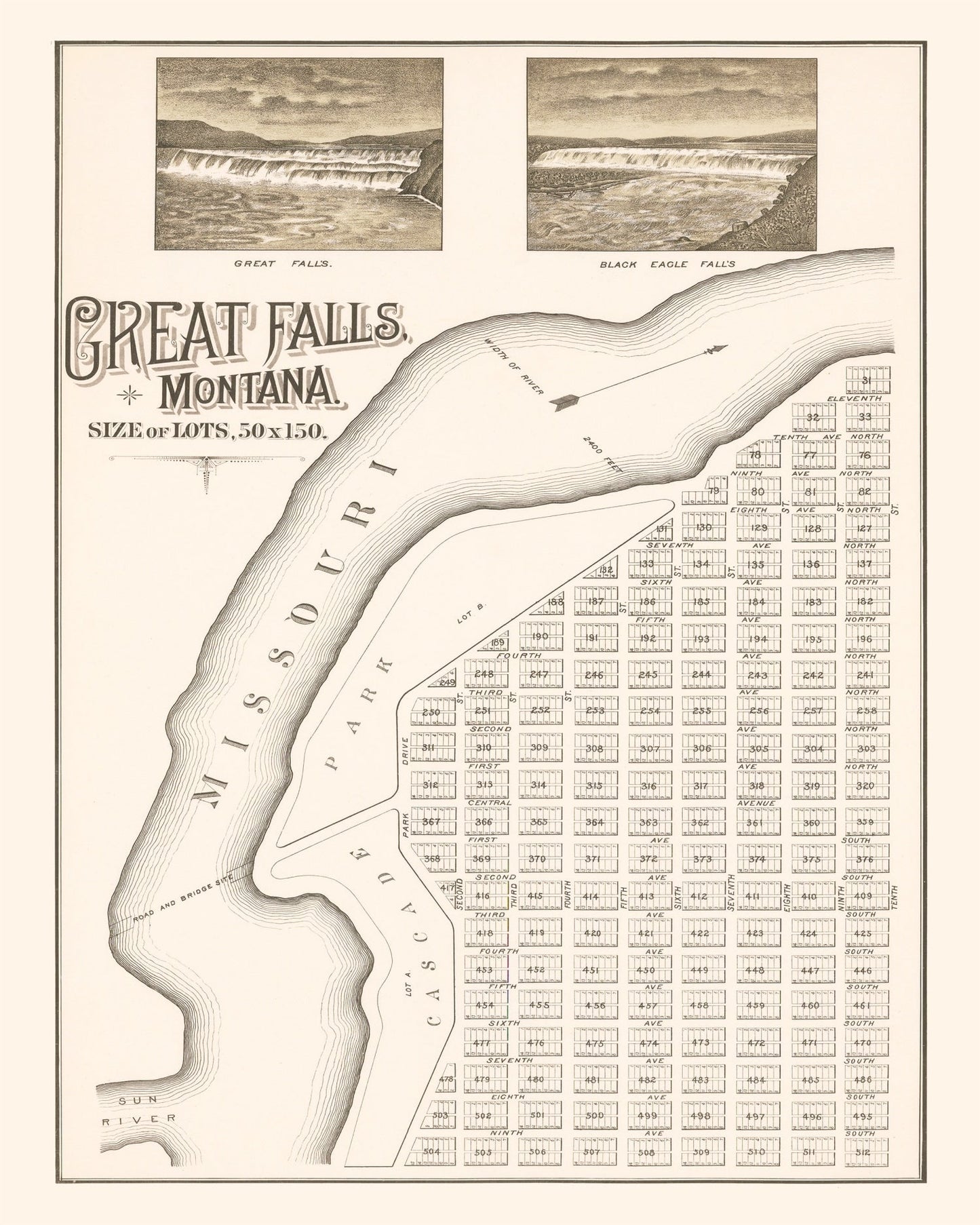 Vintage Map of Great Falls, Montana, 1883