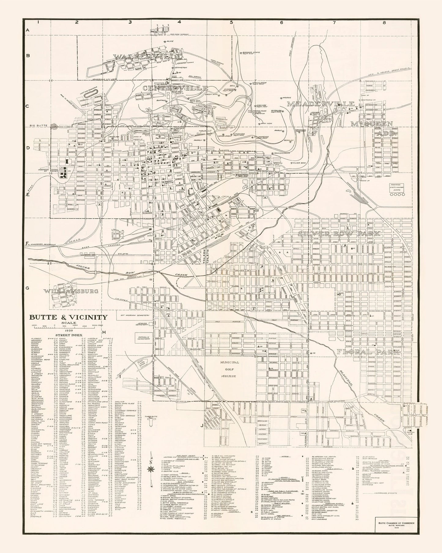 Vintage Map of Butte, Montana, 1939 Wall Art