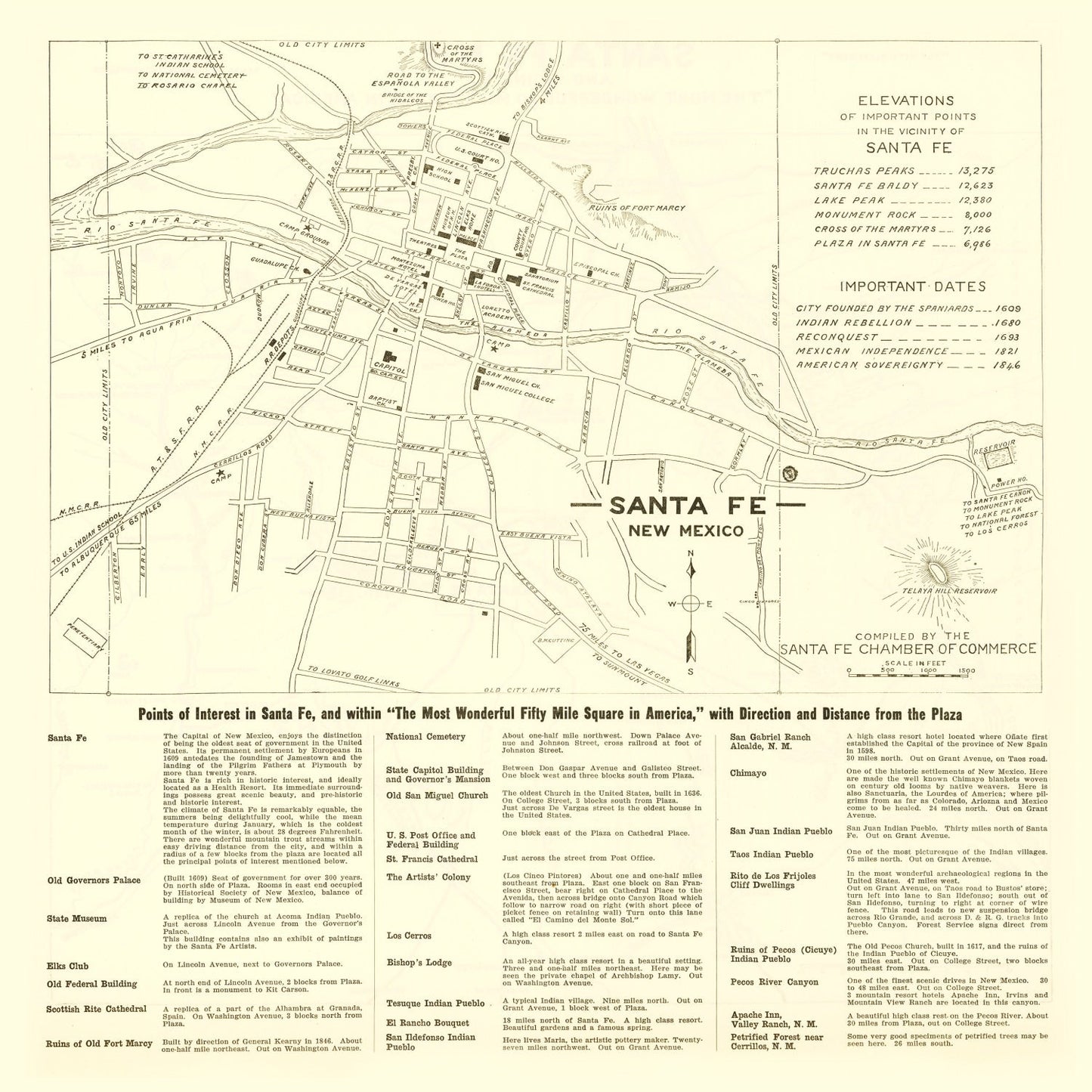 Vintage Map of Santa Fe, New Mexico, 1925