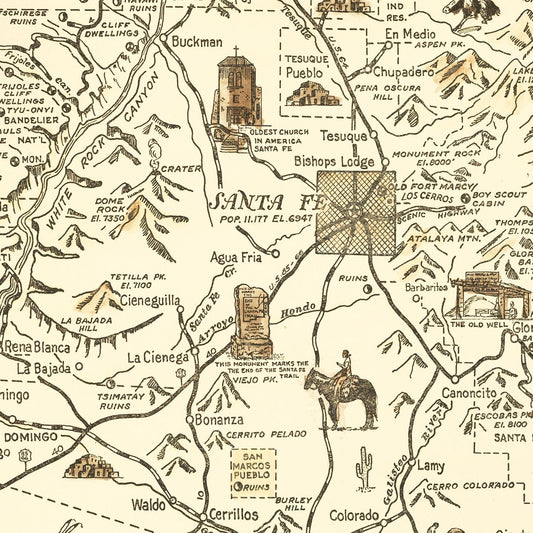 Vintage Map of Santa Fe, New Mexico, 1932