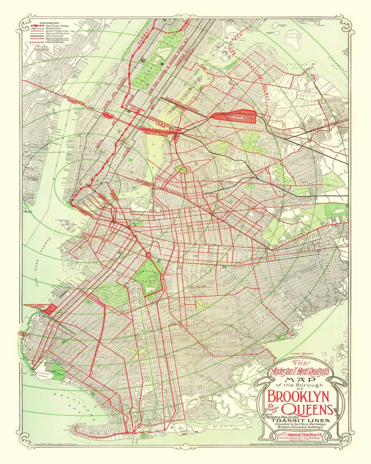Vintage Map of Brooklyn, New York, 1906