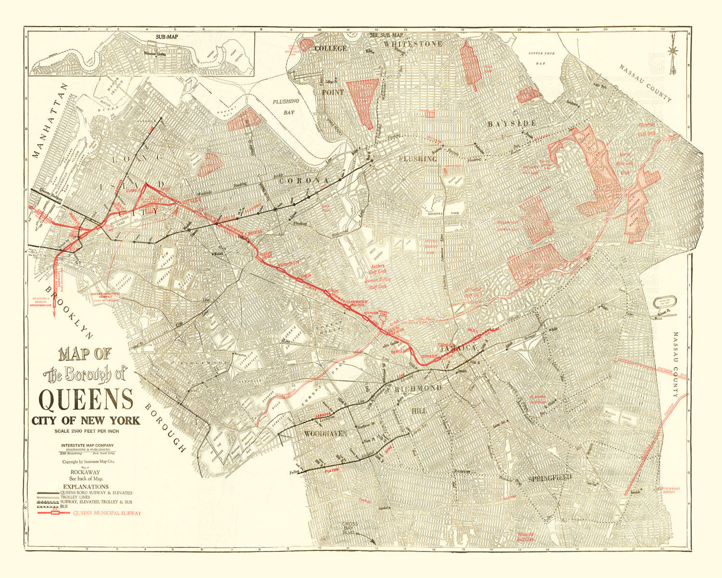 Vintage Map of Queens, New York, 1937
