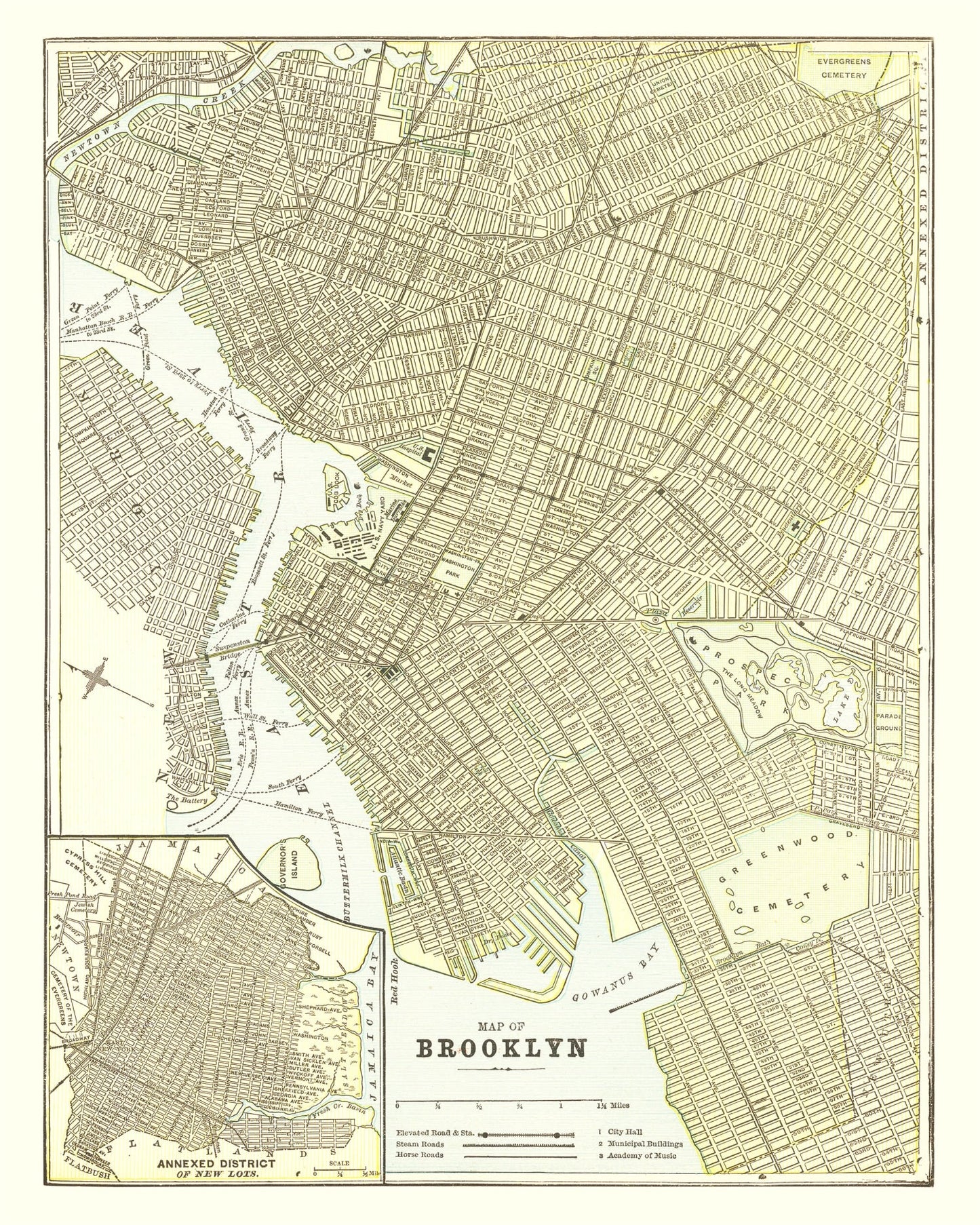 Vintage Map of Brooklyn, New York, 1890