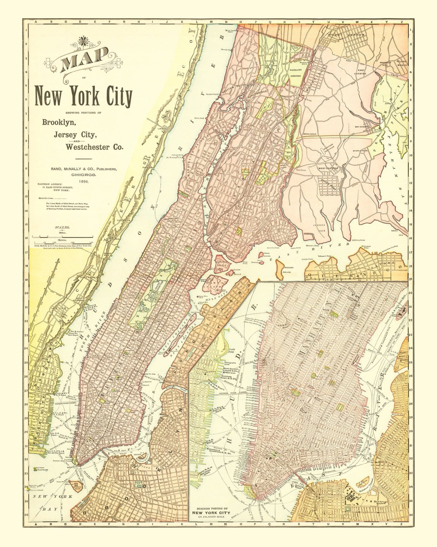 Vintage Map of Brooklyn, New York, 1896