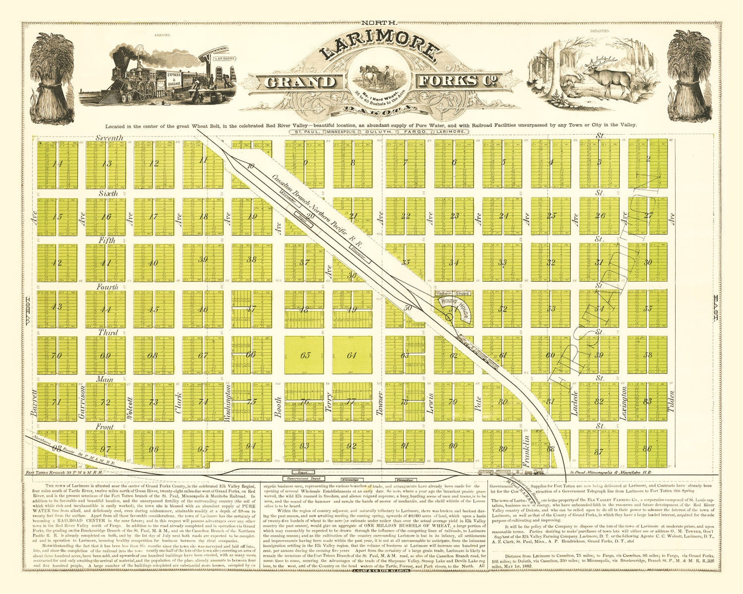 Vintage Map of Grand Forks, North Dakota, 1882