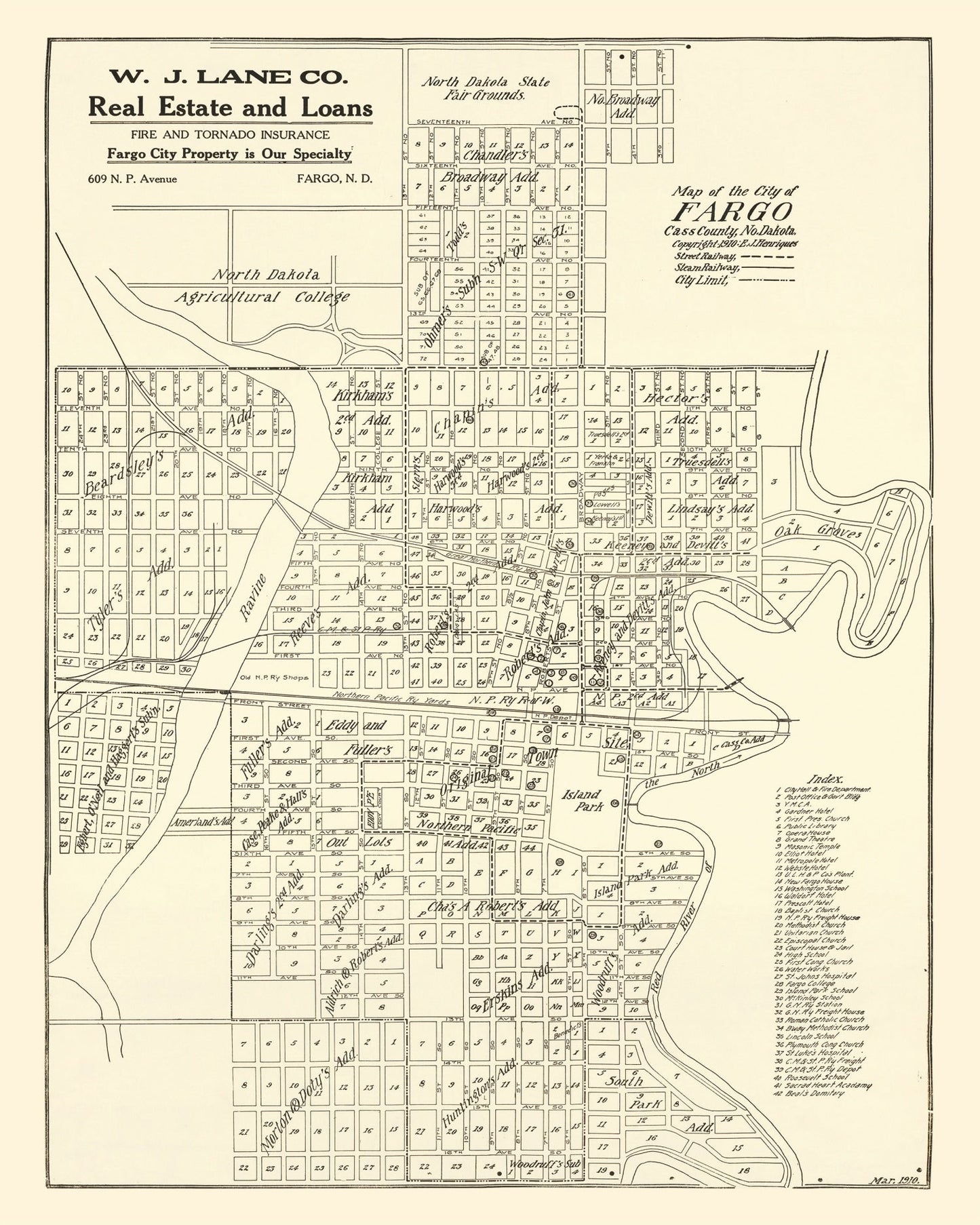 Vintage Map of Fargo, North Dakota, 1910