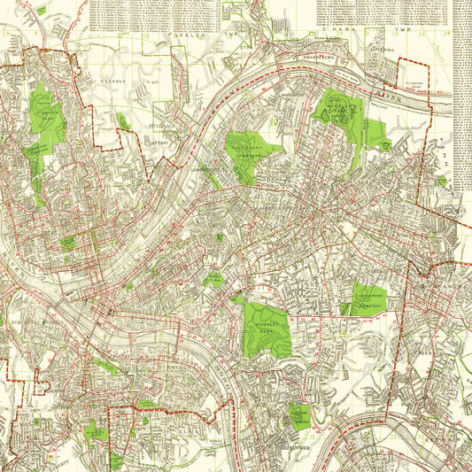 Vintage Map of Pittsburgh, Pennsylvania, 1920