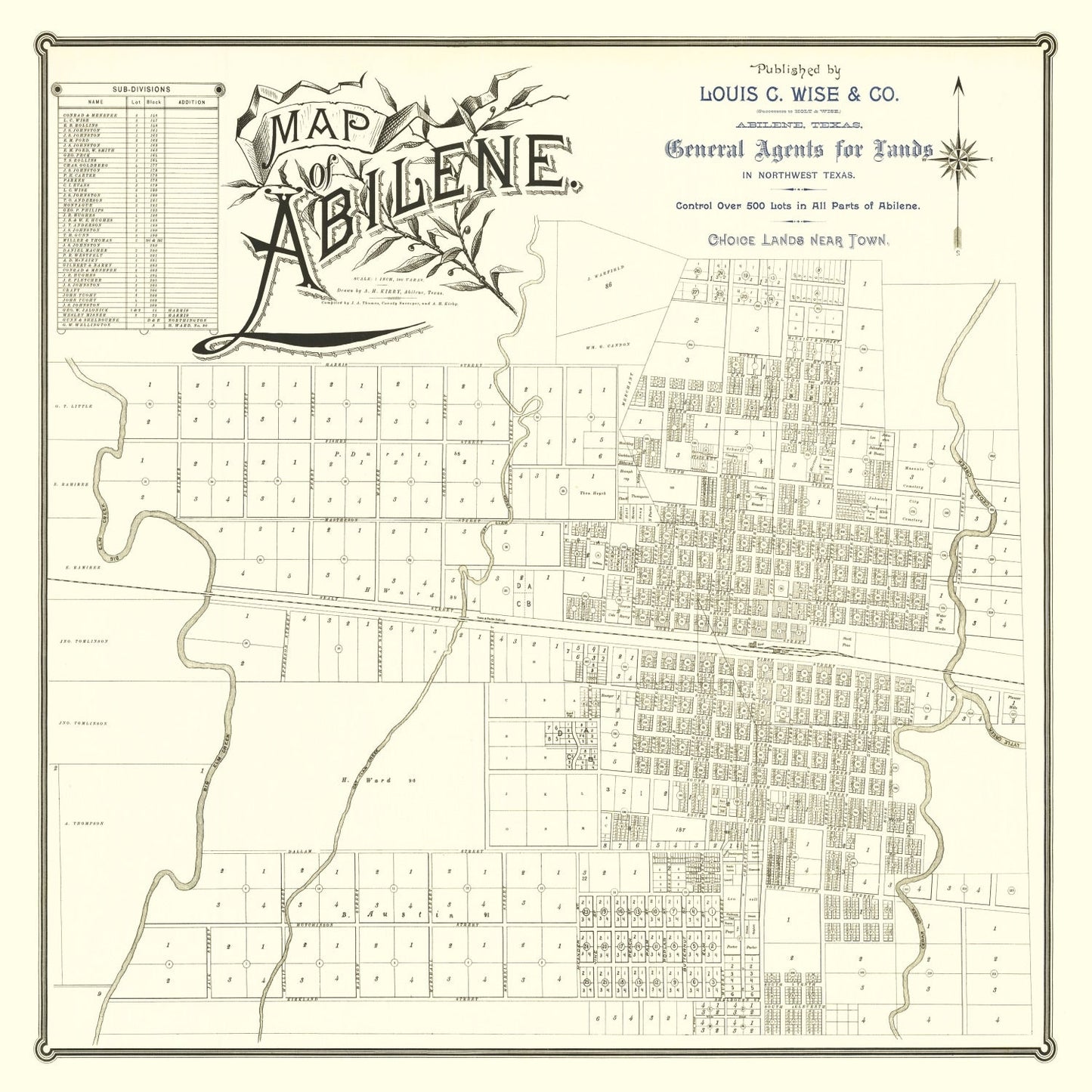 Vintage Map of Abilene, Texas, 1885 Wall Art