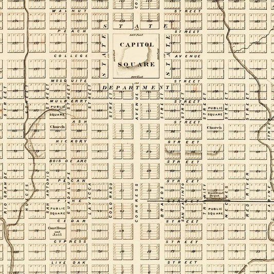 Vintage Map of Austin, Texas, 1872 Wall Art