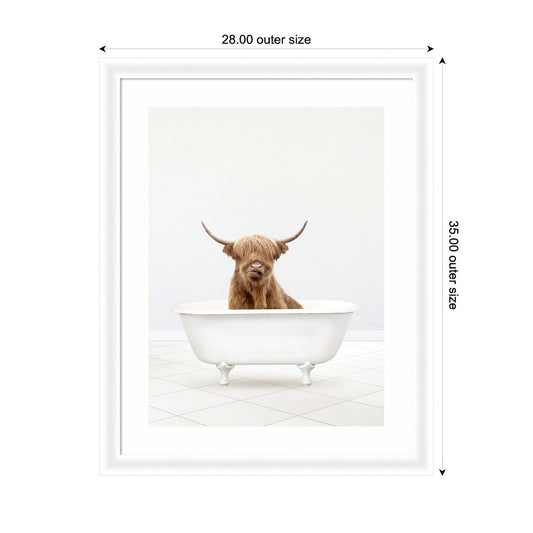 Highland Cow Solo Bathtub Framed Wall Art Print