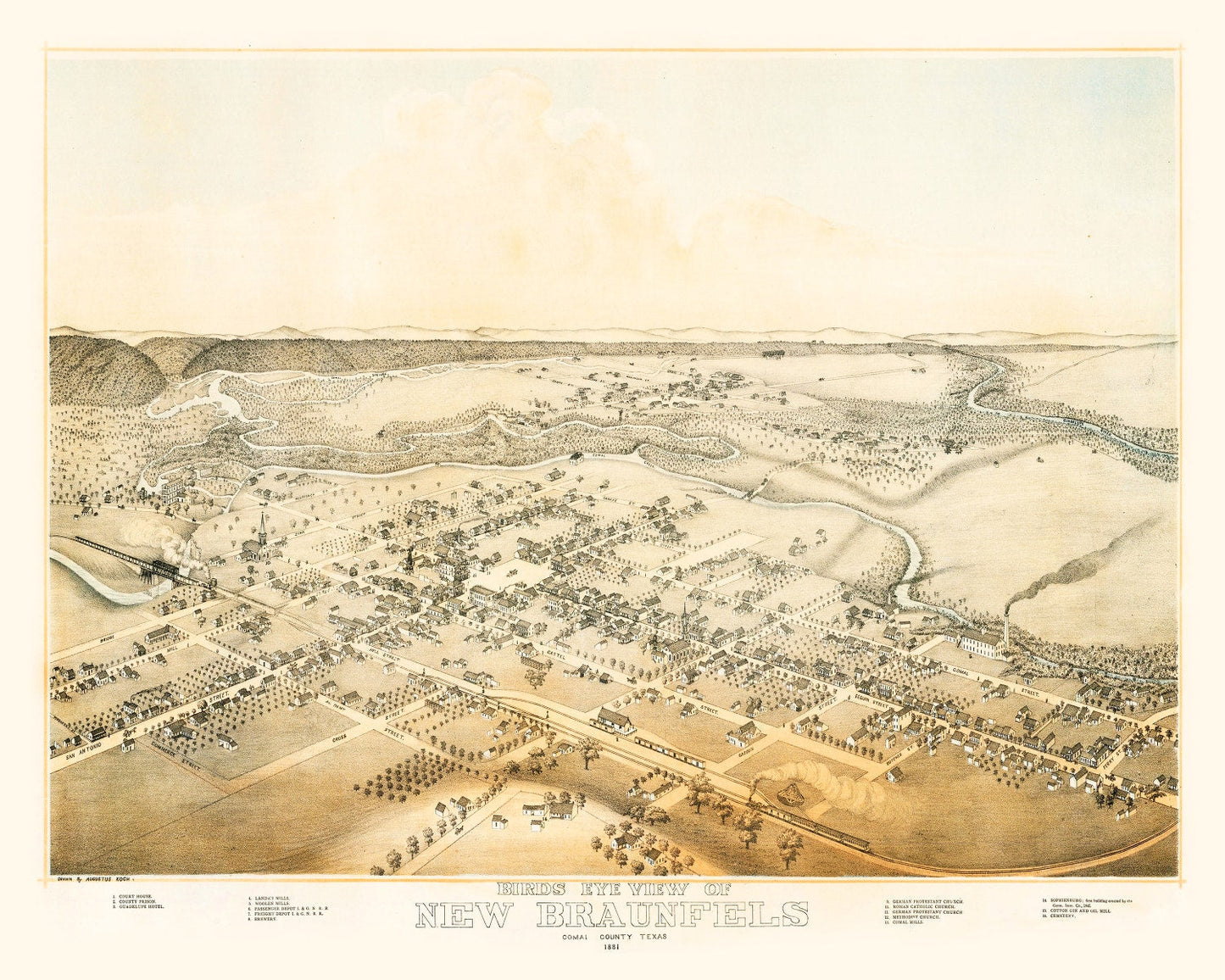 Vintage Map of New Braunfels, Texas, 1881