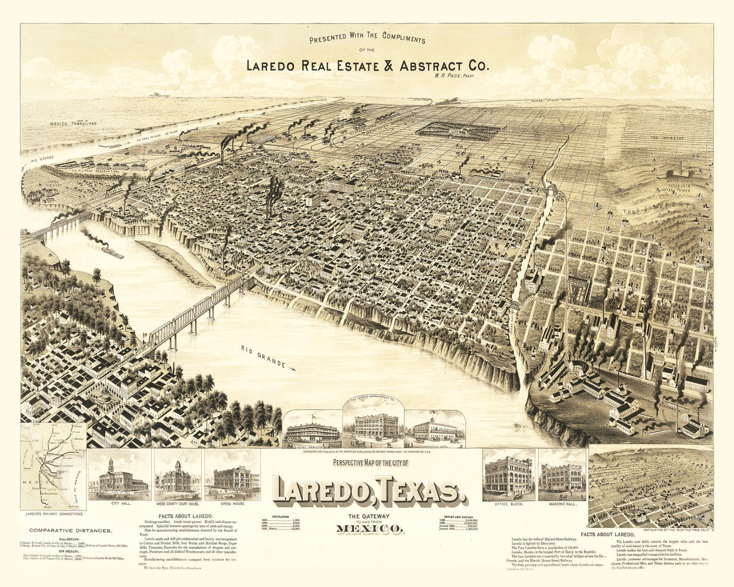 Vintage Map of Laredo, Texas, 1890