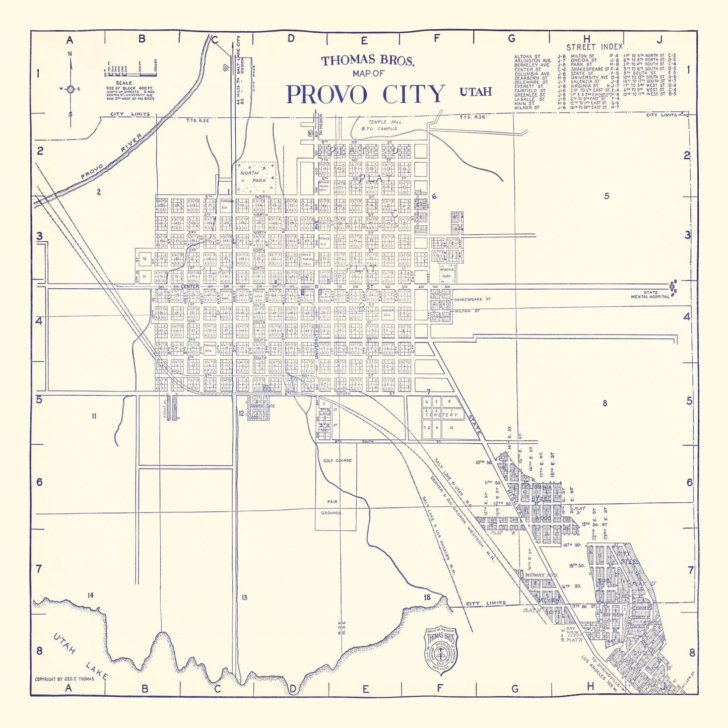 Vintage Map of Provo City, Utah, 1920