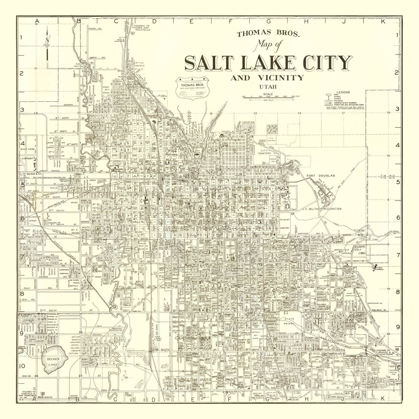 Vintage Map of Salt Lake City, Utah, 1935