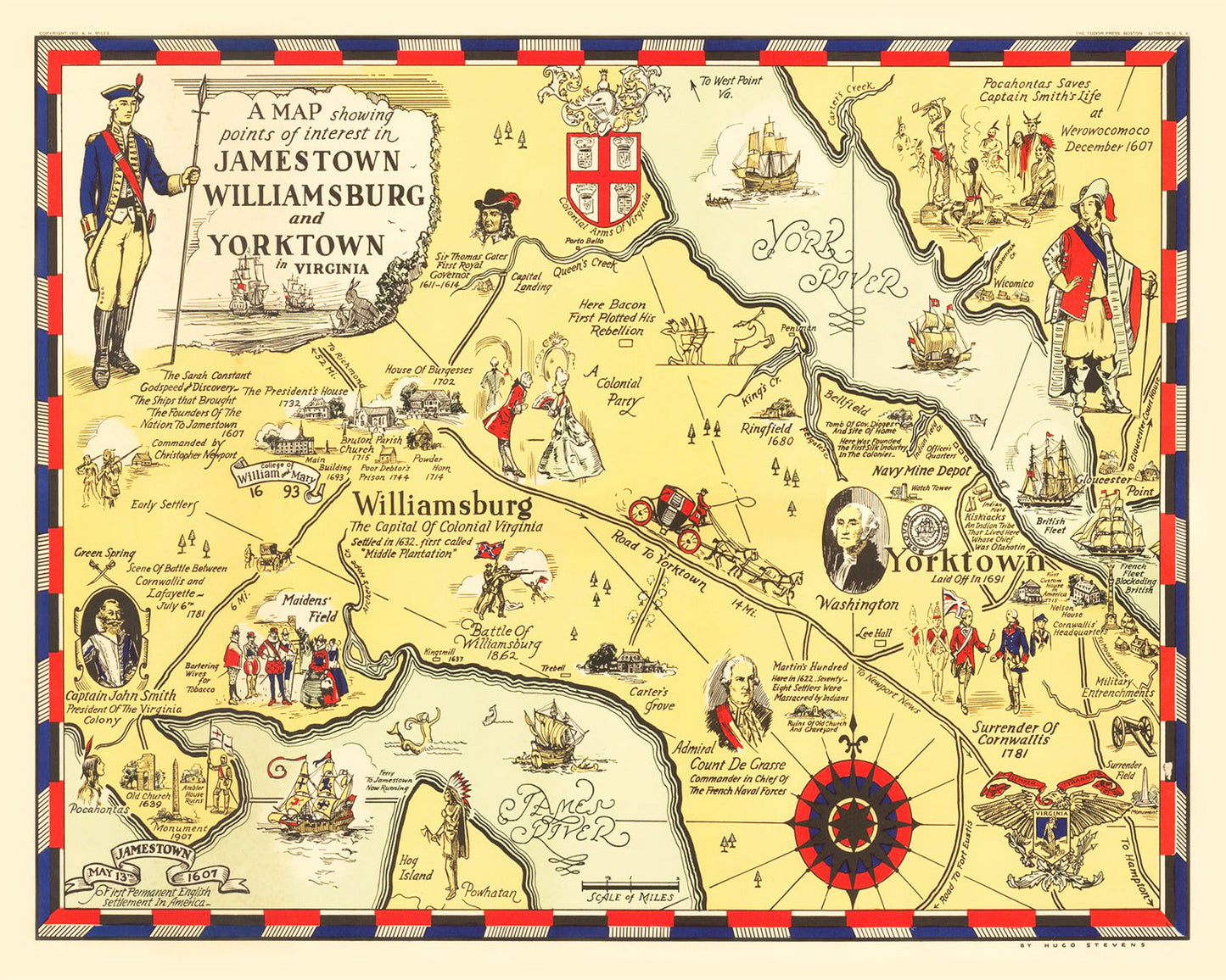 Vintage Map of Jamestown, James City County, Virginia, 1930
