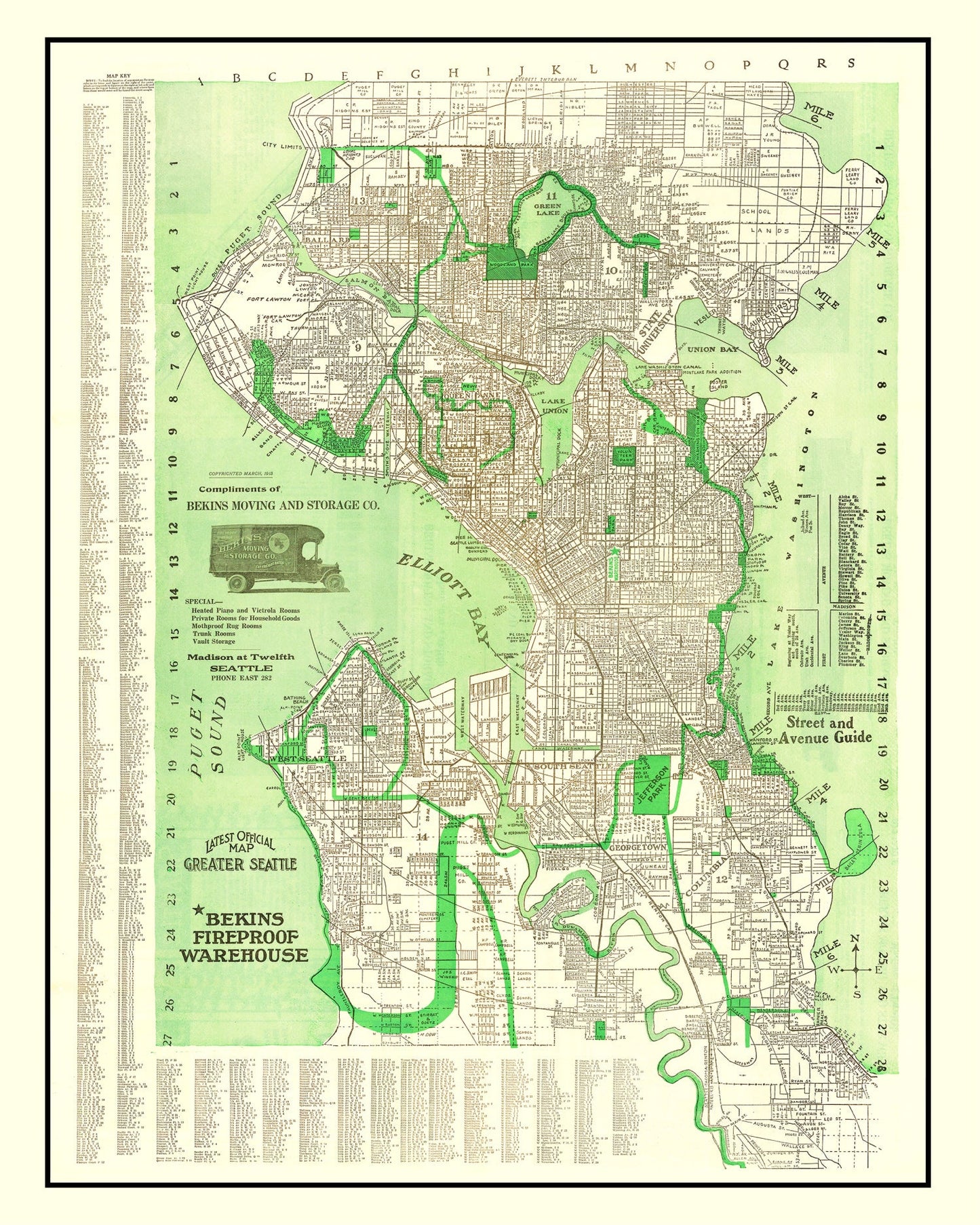 Vintage Map of Seattle, Washington, 1913