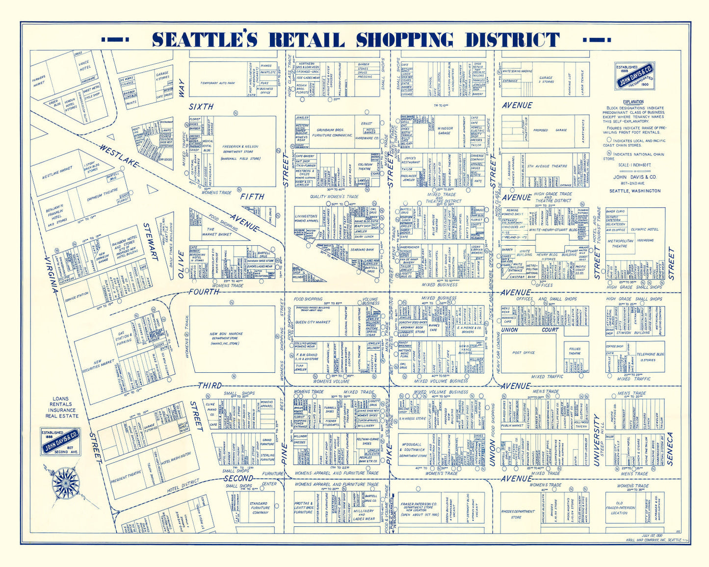 Vintage Map of Seattle, Washington, 1930