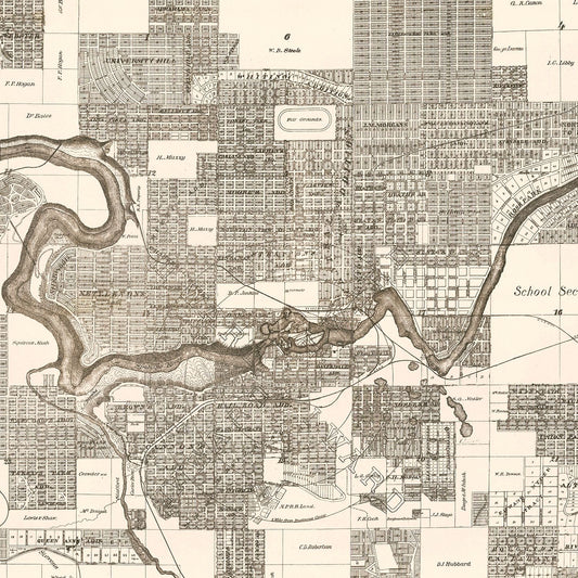 Vintage Map of Spokane Falls, Washington, 1889