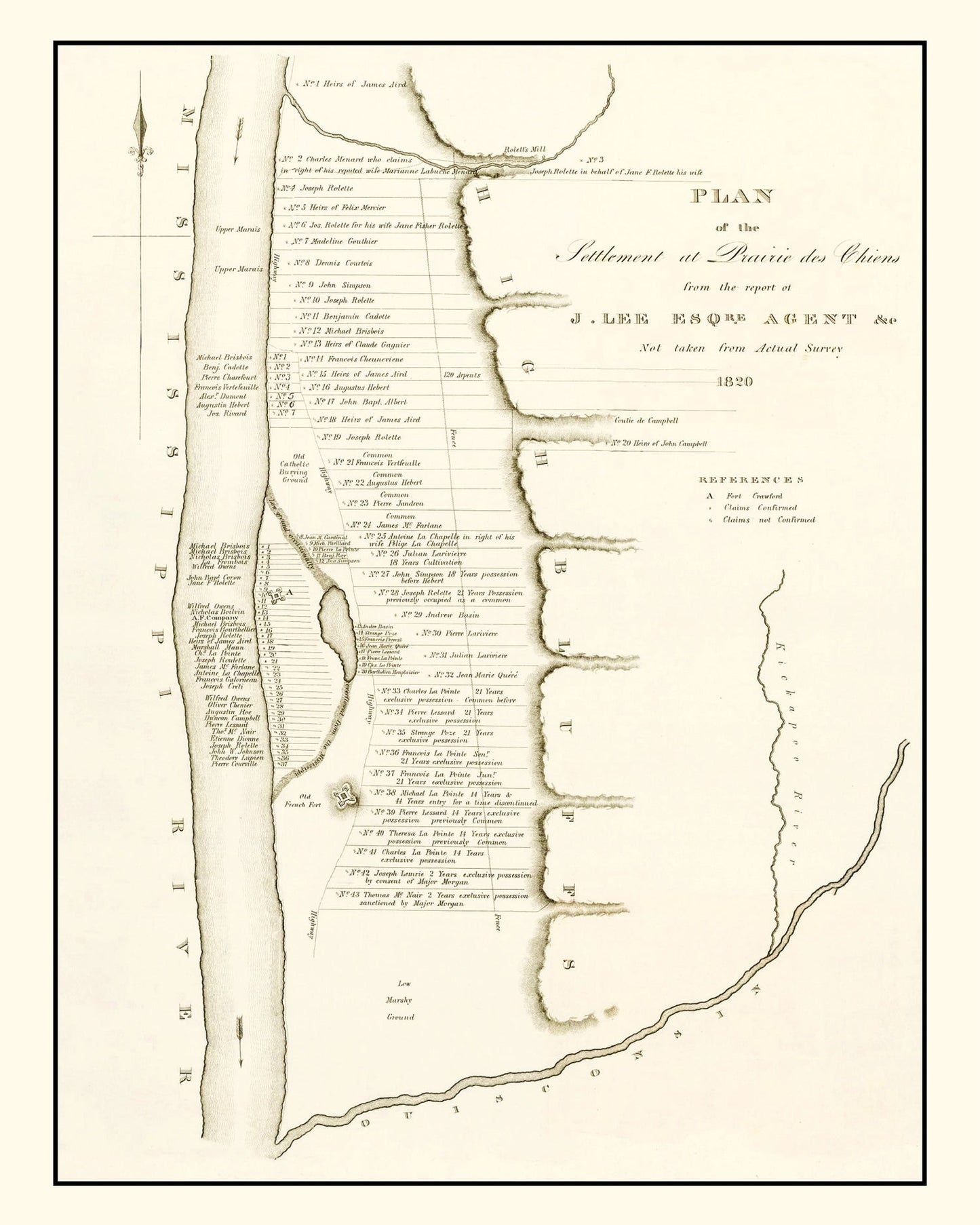 Vintage Map of Prairie du Chien, Wisconsin, 1834