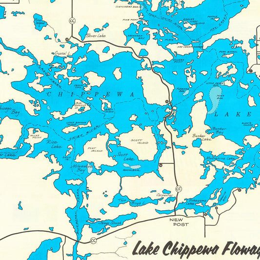 Vintage Map of Lake Chippewa, Wisconsin, 1950