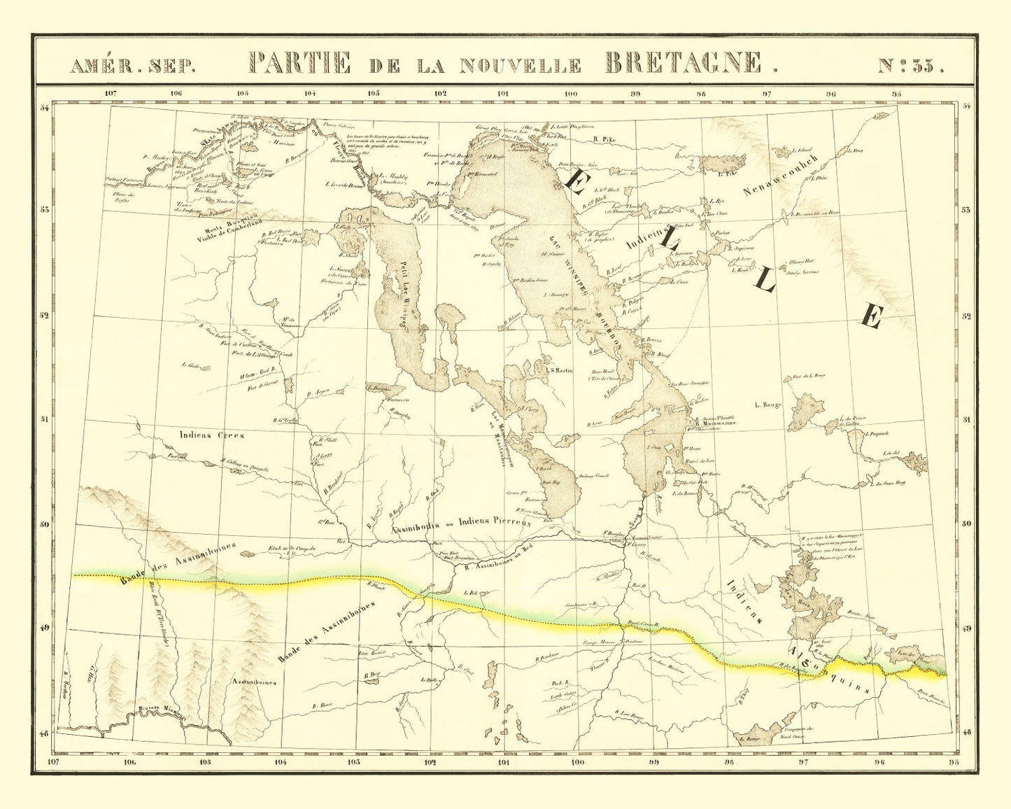 Vintage Map of the Upper Missouri River, 1825
