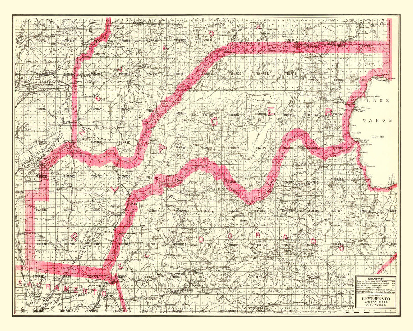 Vintage Map of Lake Tahoe, 1914