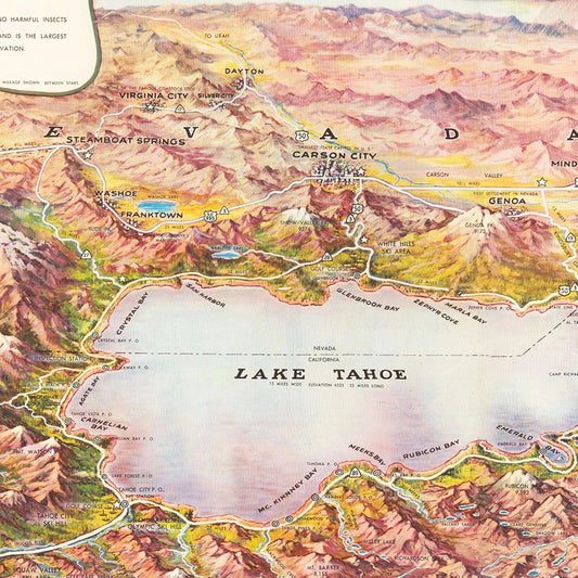 Vintage Map of Lake Tahoe, California, 1945