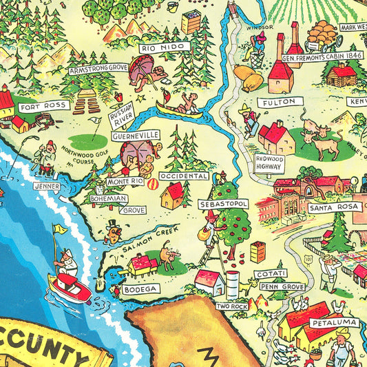 Vintage Map of Sonoma County, California, 1945
