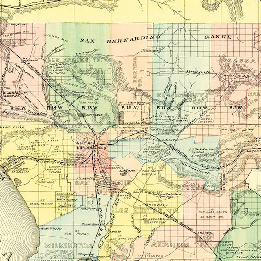 Vintage Map of Los Angeles County, California, 1880