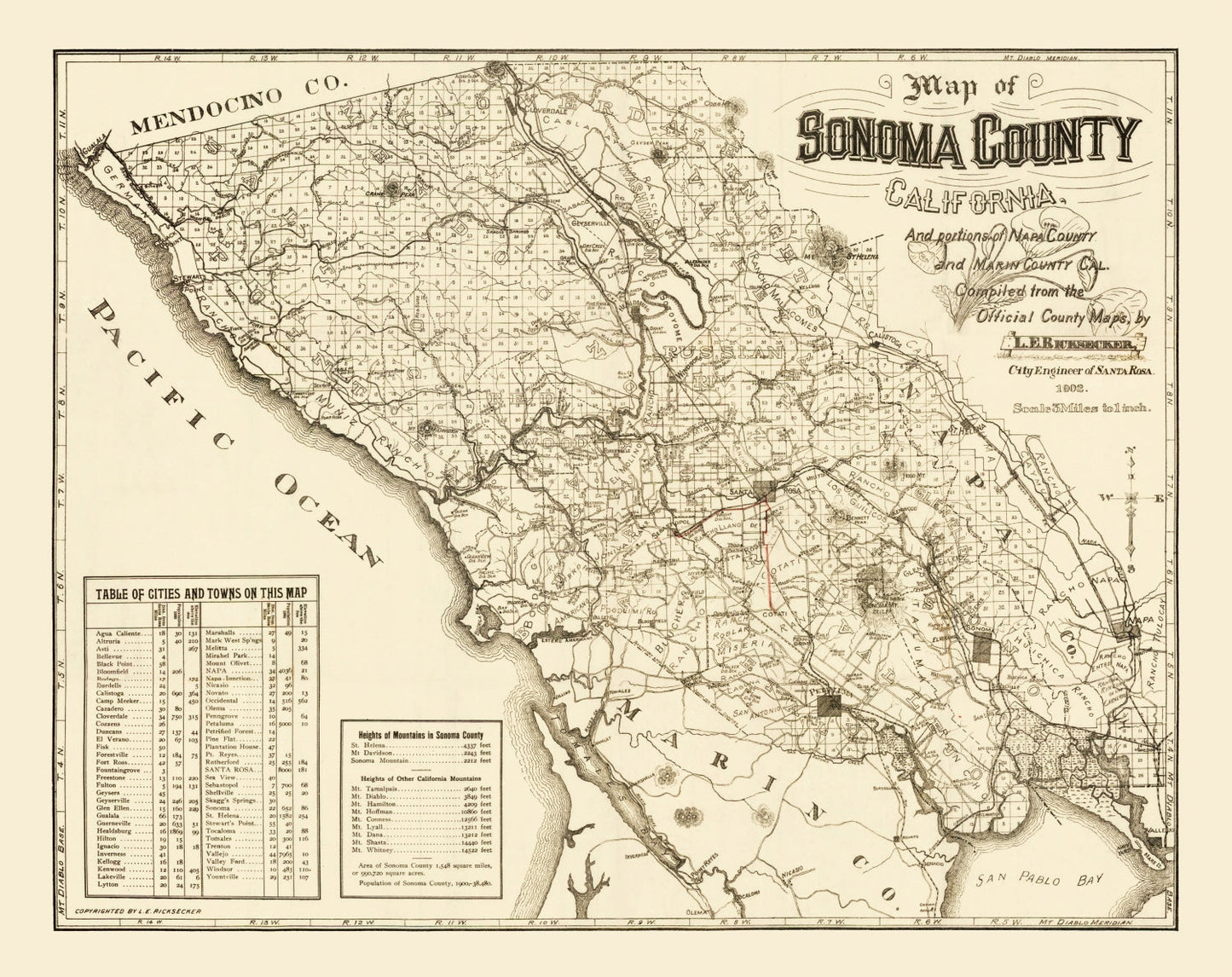 Vintage Map of Sonoma County, California, 1902