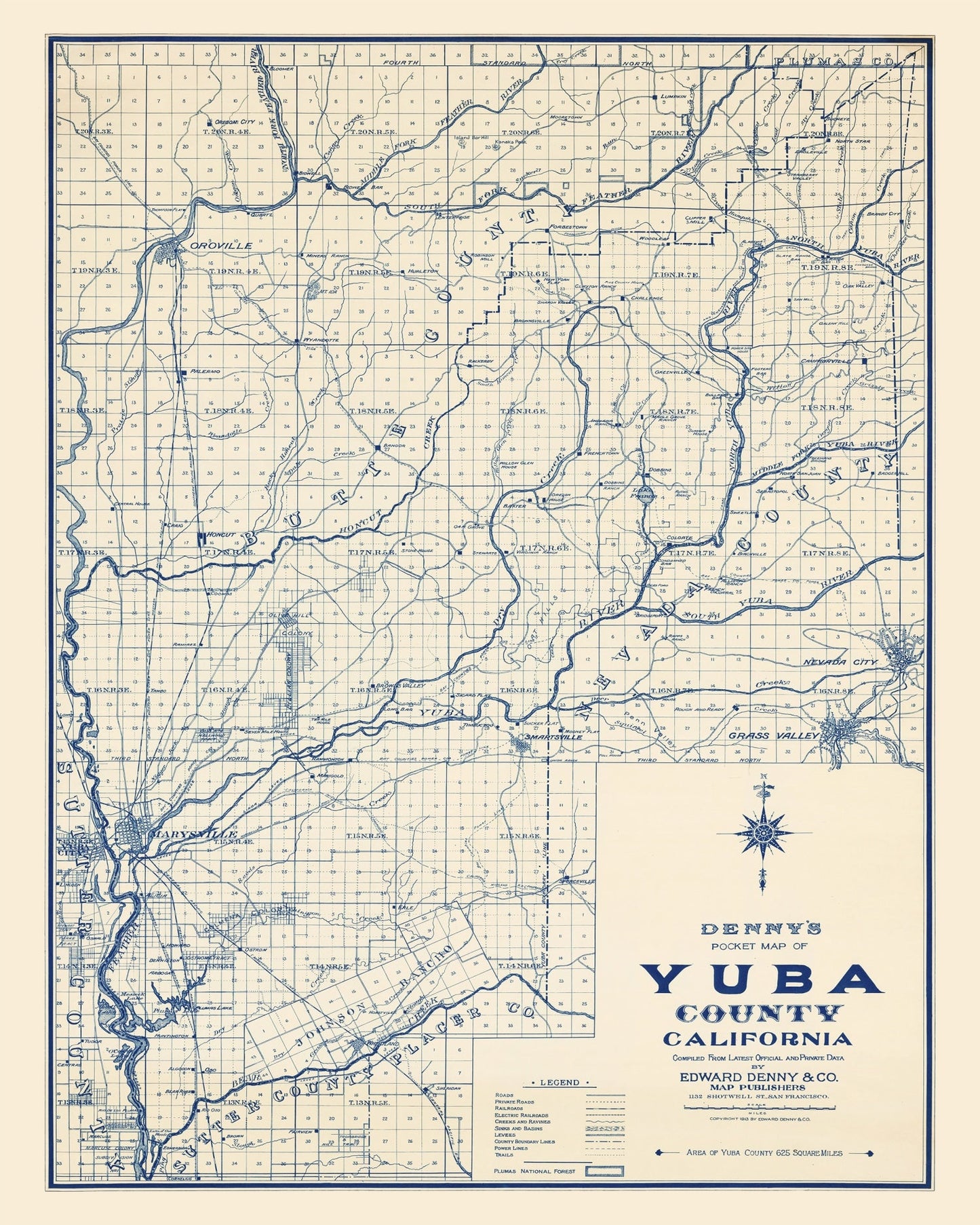 Vintage Map of Yuba County California, 1913